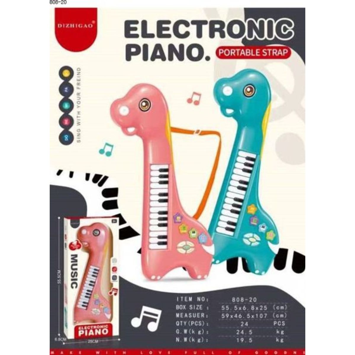 GENERICO - Mini Teclado Piano Musical Dinosaurio Interactivo Niños Rosado