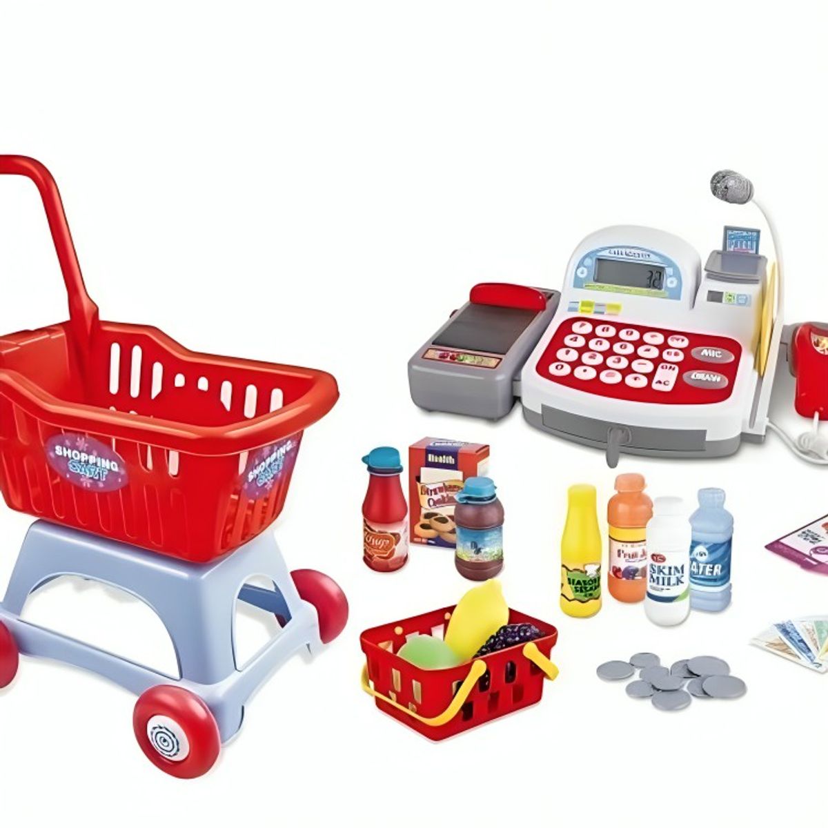 OEM - Set De Caja Registradora Y Carro De Supermercado Grande