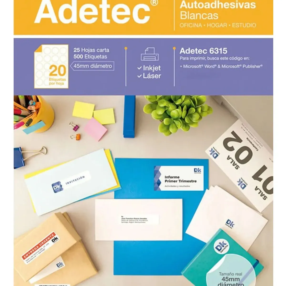 ADETEC - Etiquetas Autoadhesivas Circulares 45 mm - 500 Etiquetas