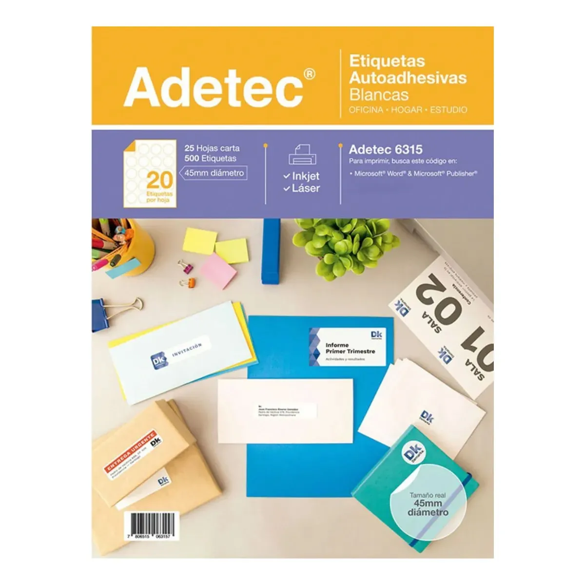 ADETEC - Etiquetas Autoadhesivas Circulares 45 mm - 500 Etiquetas