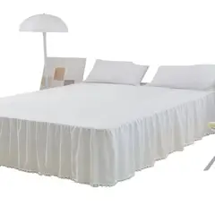 ANGELES DEL HOGAR - Faldones para Cama con Pompon 2 Plaza Color Blanco