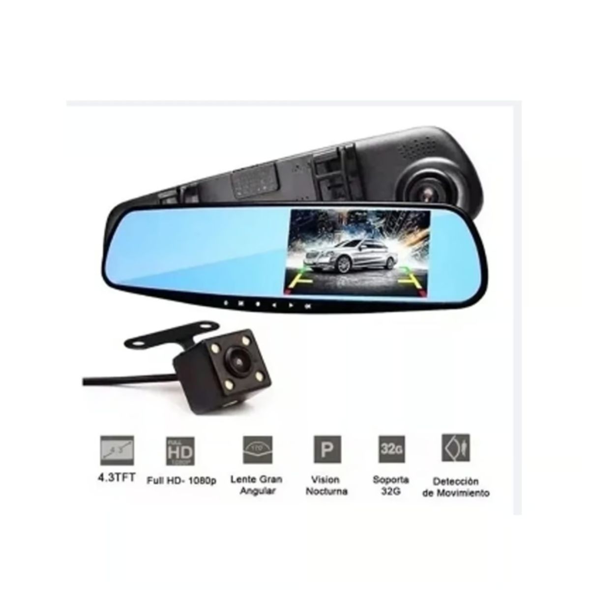GENERICO - Cámara Espejo Retrovisor Pantalla Led Retroceso