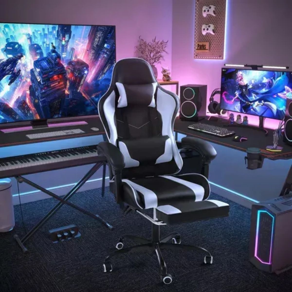 GENERICO - Silla Gamer De Cuero Reclinable Ergonómica Con Masajeador