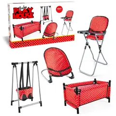 GENERICO - Set Juego Muñecas 4 En 1 Silla Columpio Cuna Y Mesedora