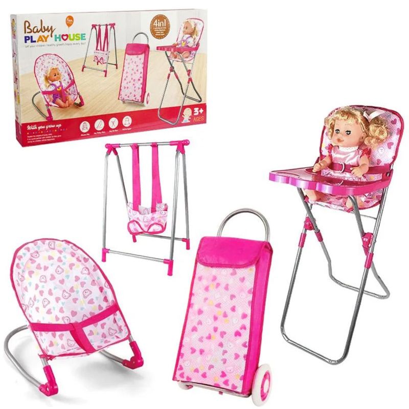 GENERICO - Set Juego Para Muñecas 4 En 1 Silla Cuna Mesedora Carrito