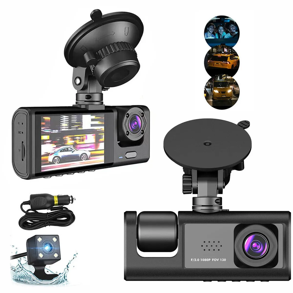 KUANGYE - Cámara De Auto 3 En 1 Frontal Trasera Y Interior 1080p Hd DVR