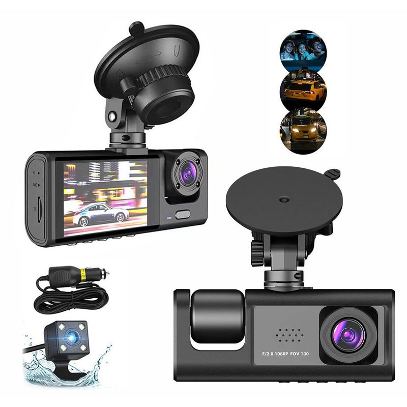 KUANGYE - Cámara De Auto 3 En 1 Frontal Trasera Y Interior 1080p Hd DVR