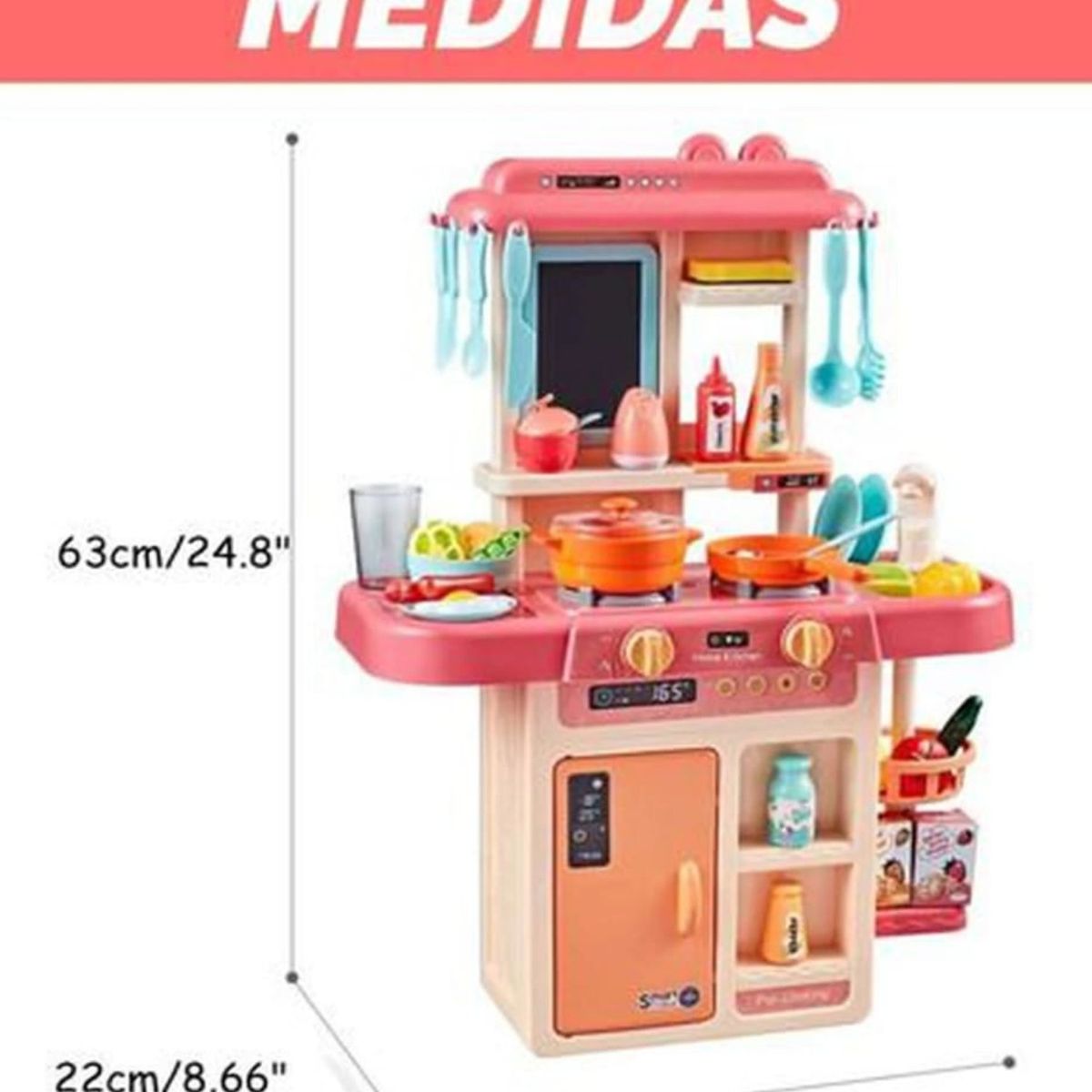GENERICO - Juguete Set Cocina con Luz Sonido Rosado Infantil 63Cm