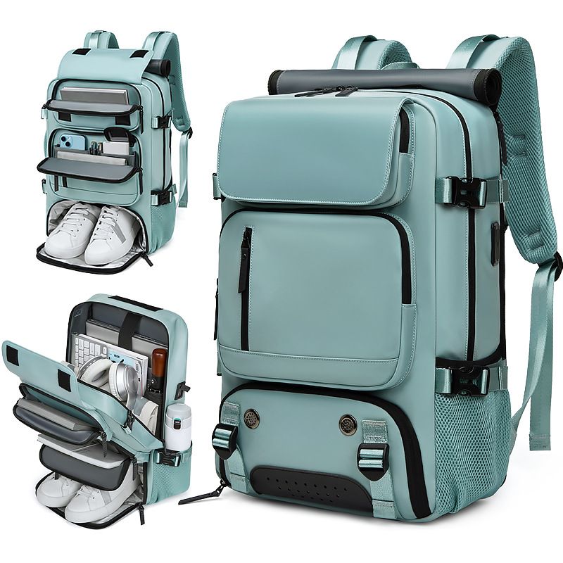 RURUTOTO - Mochila de viaje impermeable con bolsa de zapatos y USB puerto Azul