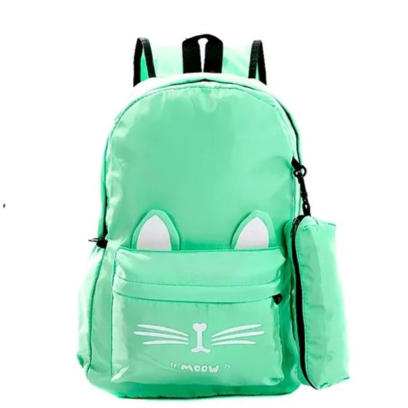CARIBEE - Bolso Mochila grande Verde para mujer diseño de gatitos