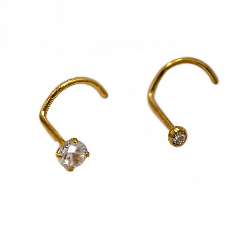 ELBAULDEJUMA - Pack 2 piercing tipo S nostril titanio ASTM F136 chapado en oro