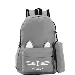CARIBEE - Bolso Mochila grande gris para mujer diseño de gatitos