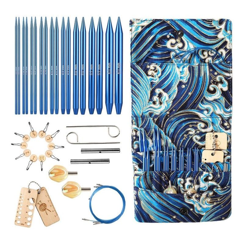 GENERICO - Set De Palillos Circulares Intercambiables Y Estuche Azul