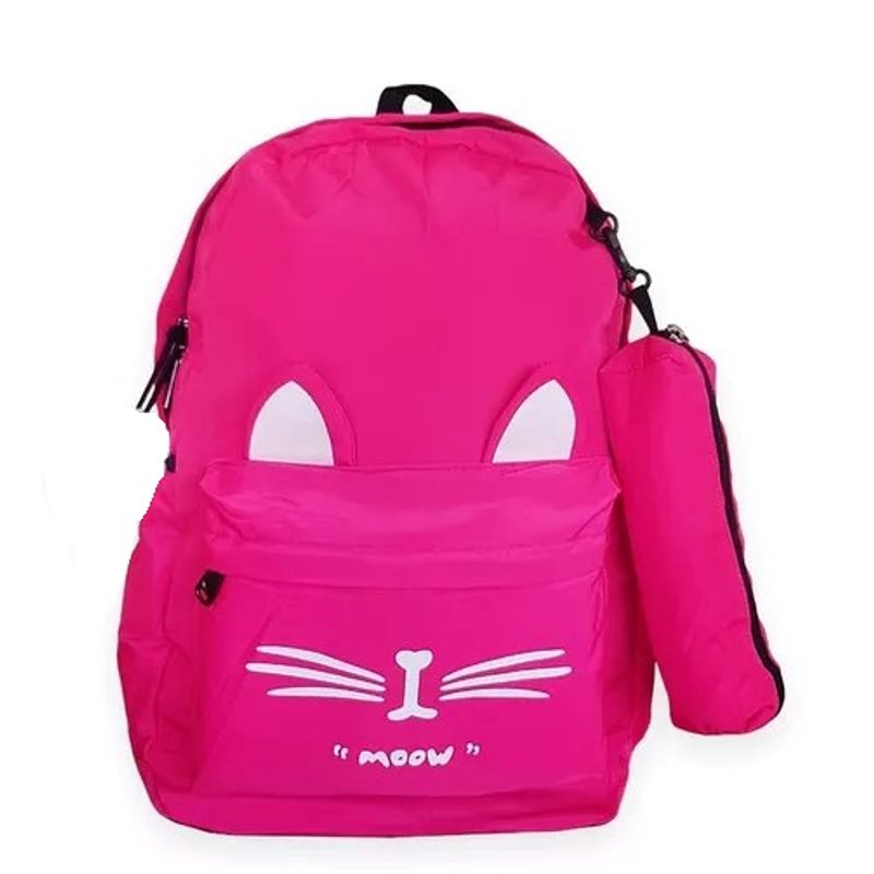 CARIBEE - Bolso Mochila grande fucsia para mujer diseño de gatitos