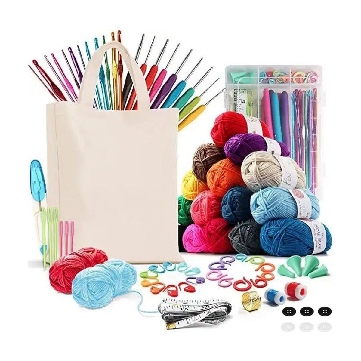 GENERICO - Set Completo De Crochet Accesorios Y Lanas + Tote Bag 79 Pcs