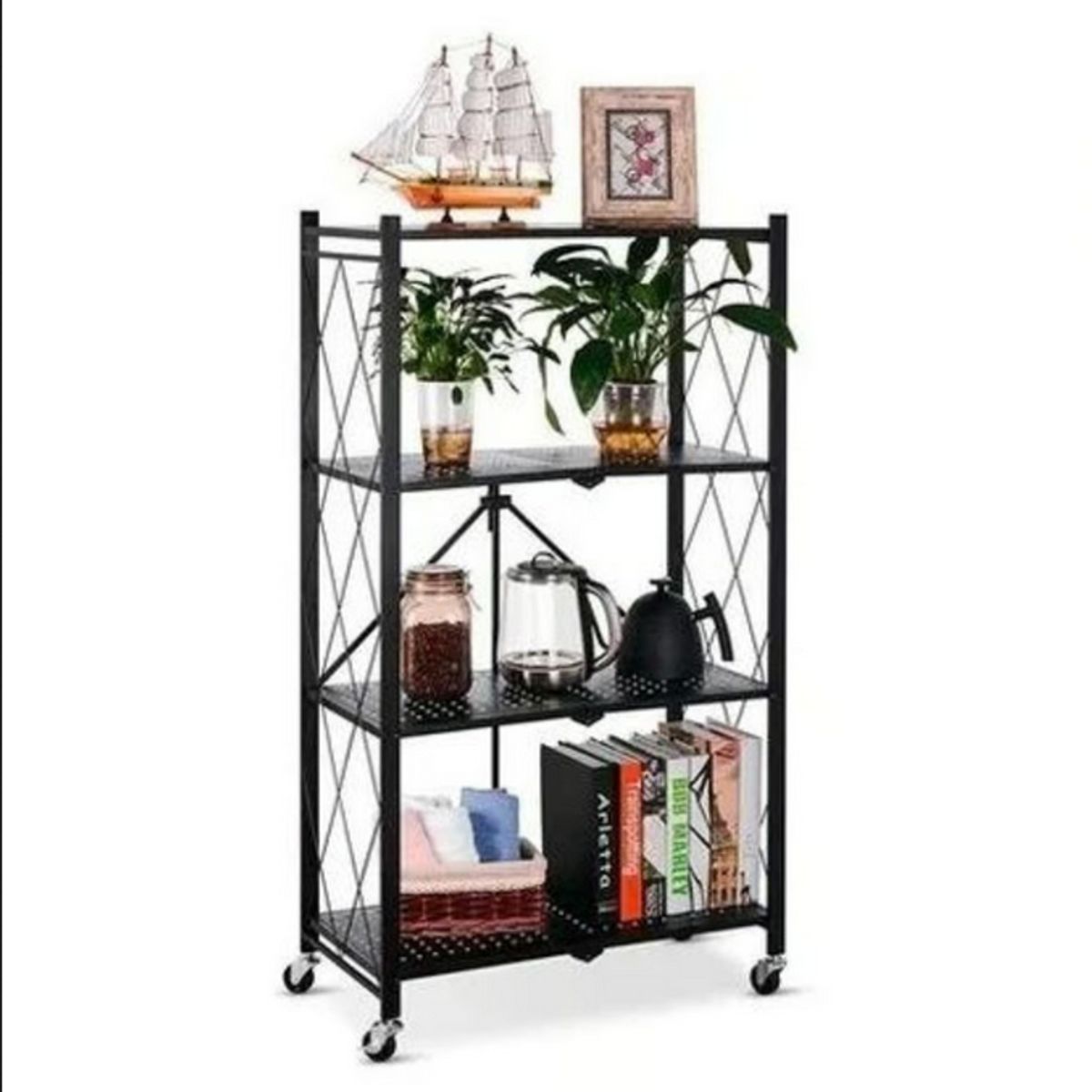 GENERICO - Estante Organizador Plegable Metálico Multiuso 4 Niveles