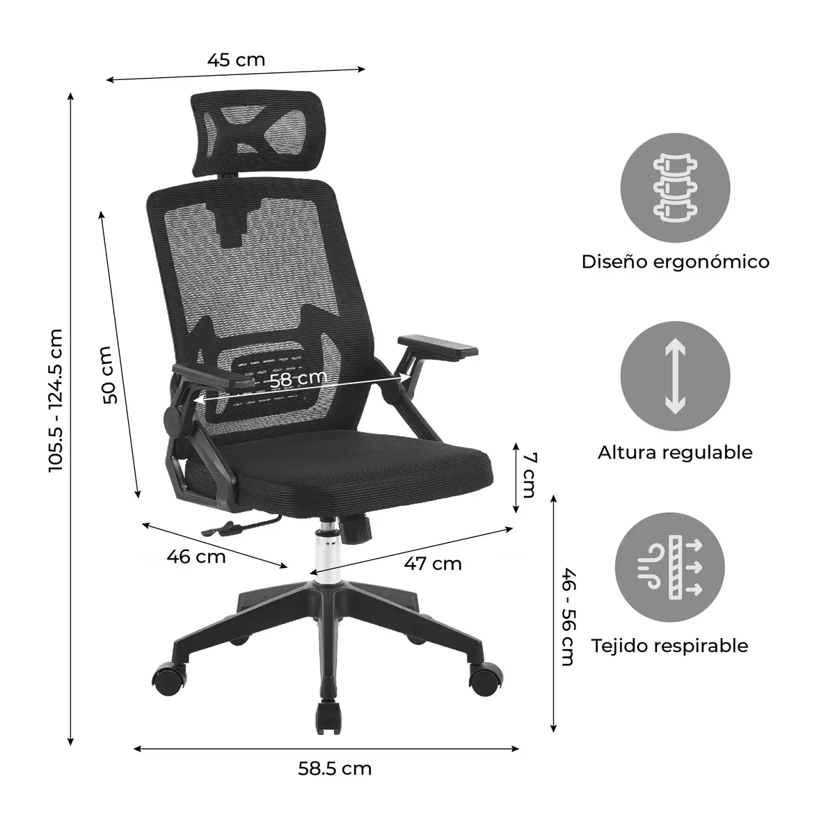 RELAN - Silla de Escritorio con Cabezal Ergonomus Doha Negro