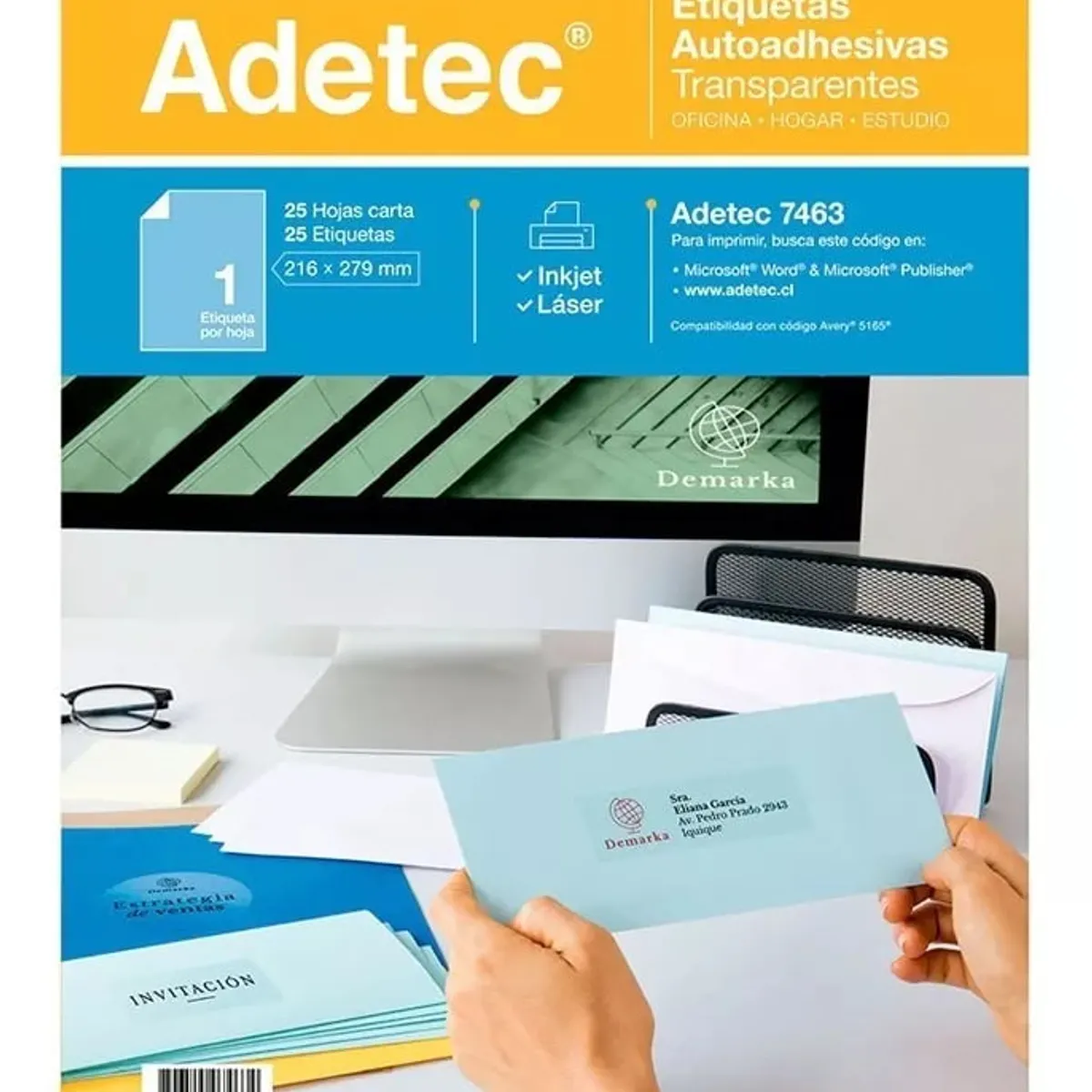 ADETEC - Etiquetas Autoadhesivas Transparentes 25 Hojas Impresoras