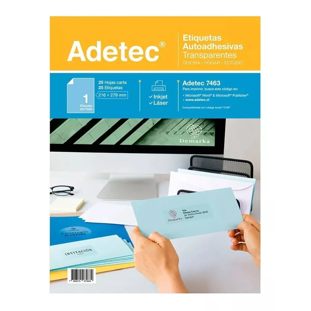 ADETEC - Etiquetas Autoadhesivas Transparentes 25 Hojas Impresoras