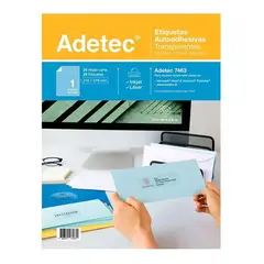 ADETEC - Etiquetas Autoadhesivas Transparentes 25 Hojas Impresoras