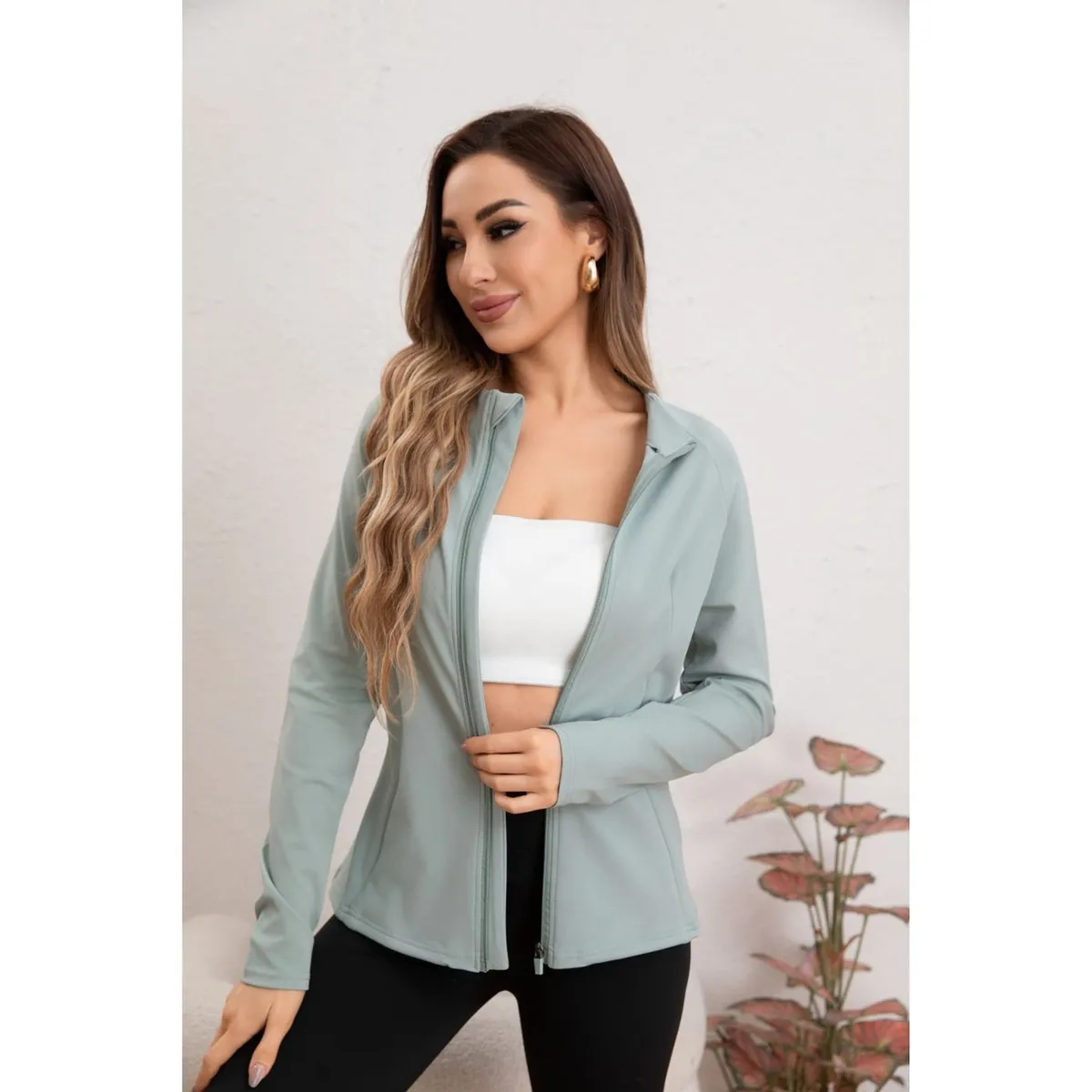 LIKE SHOP - Poleron Deportivo Mujer Elasticado Corte Entallado Cierre 017