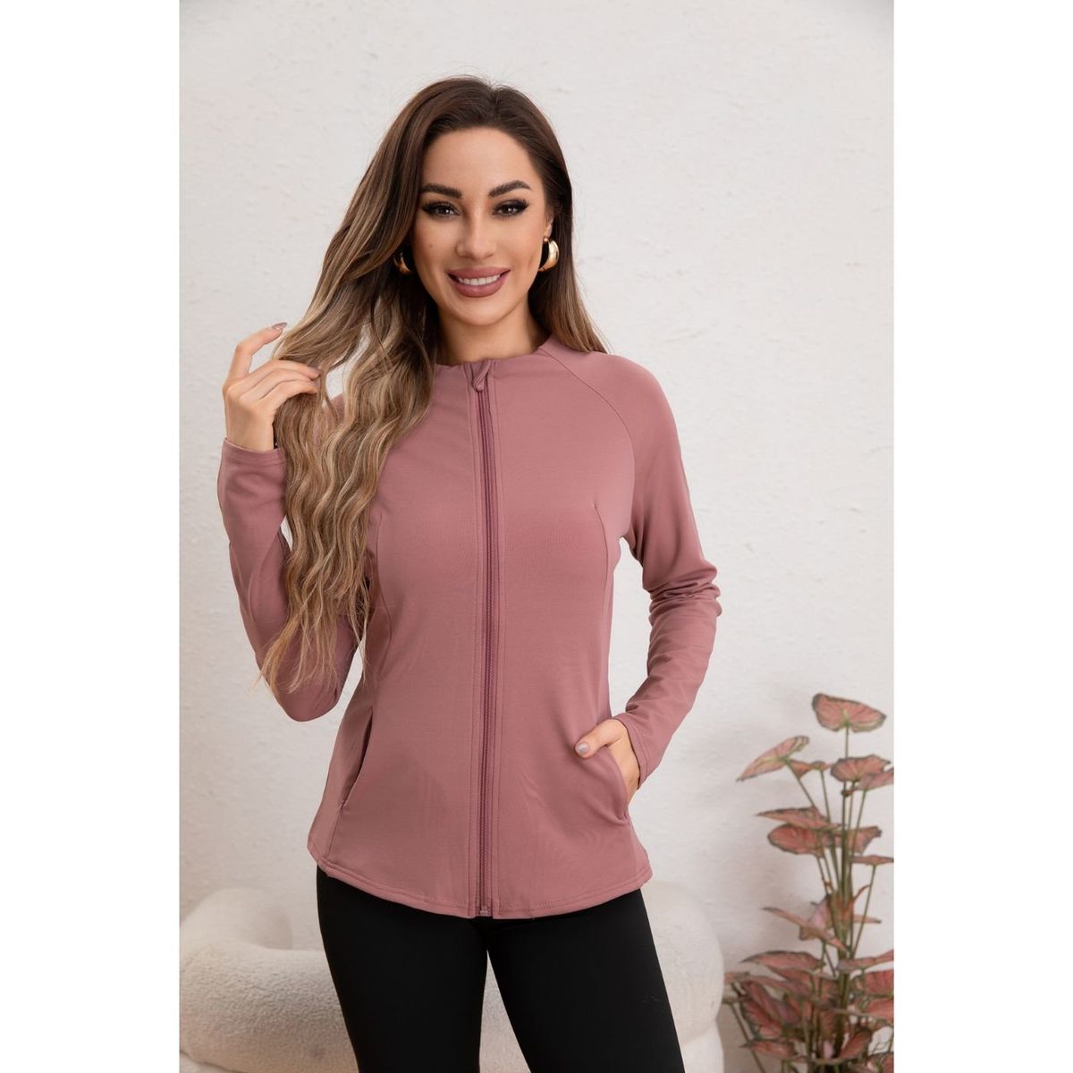 LIKE SHOP - Poleron Deportivo Mujer Elasticado Corte Entallado Cierre 017