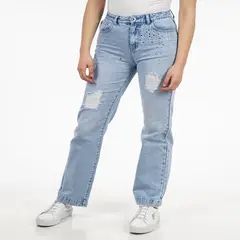ELLUS - Jeans 90´S Tiro Ultra Alto Light Blue Brillos AF074035
