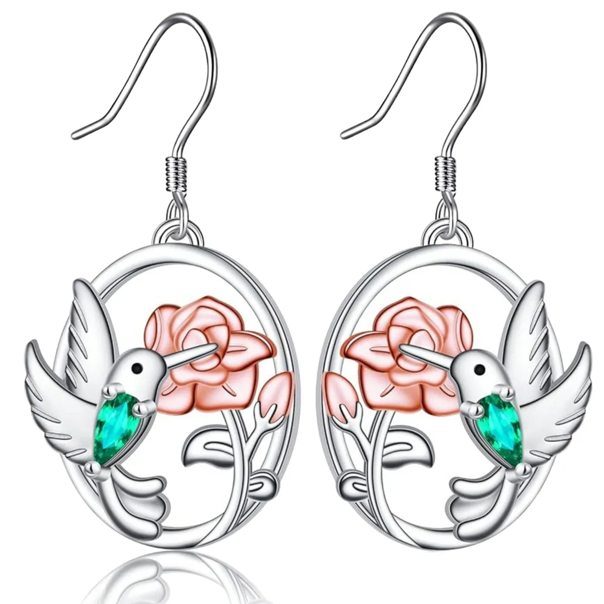 GENERICO - Aros colibrí flor plata 925 joya juvenil mujer