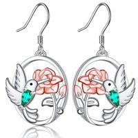 Aros colibrí flor plata 925 joya juvenil mujer