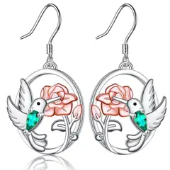GENERICO - Aros colibrí flor plata 925 joya juvenil mujer