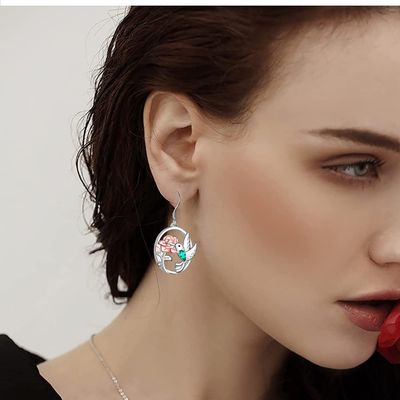 Imagen 2 del producto Aros colibrí flor plata 925 joya juvenil mujer