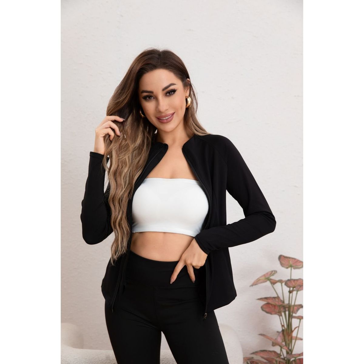 LIKE SHOP - Poleron Deportivo Mujer Elasticado Corte Entallado Cierre 017