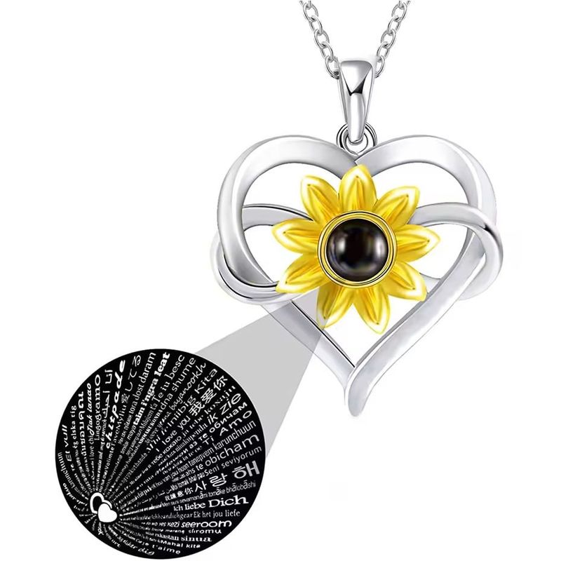 GENERICO - Collar te amo en 100 idiomas plata 925 girasol mujer regalo