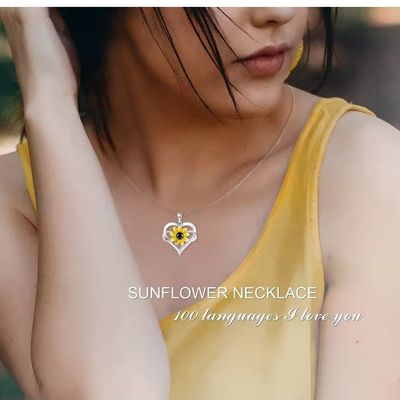 Imagen 2 del producto Collar te amo en 100 idiomas plata 925 girasol mujer regalo