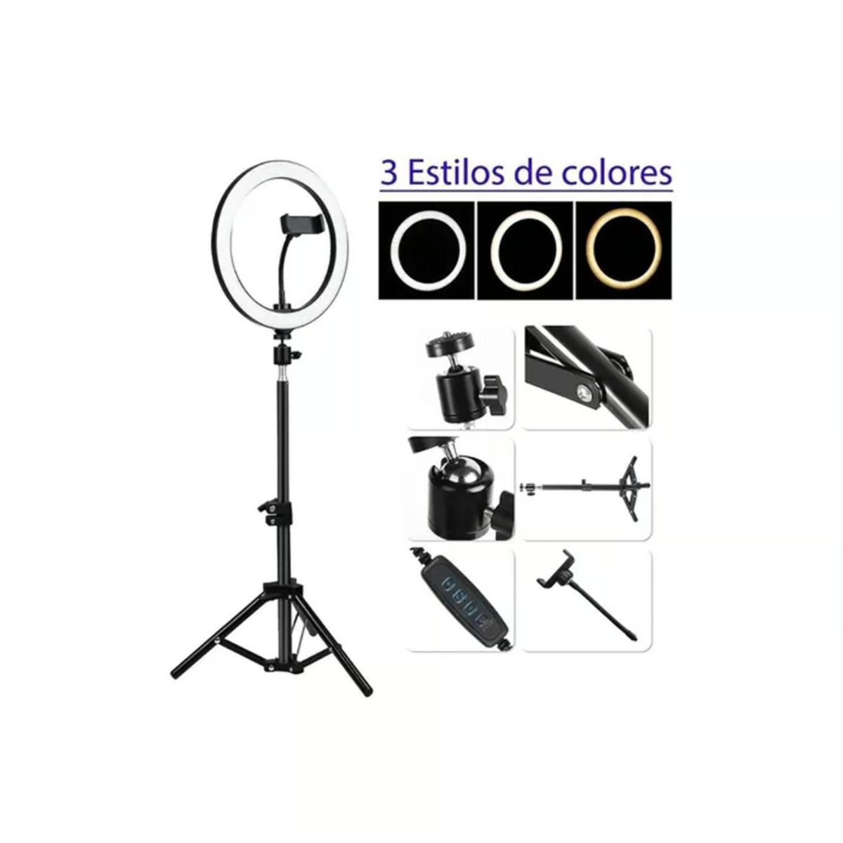 GENERICO - Aro De Luz Led Con Tripode Aro 26cm 2.1 Metros