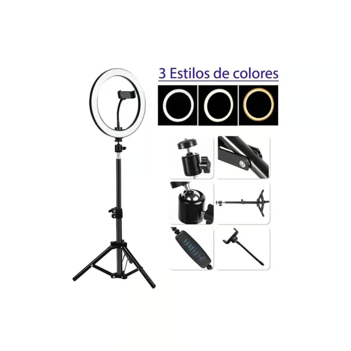 GENERICO - Aro De Luz Led Con Tripode Aro 26cm 2.1 Metros