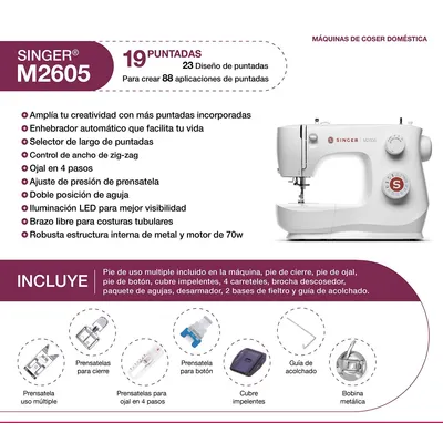 Imagen 2 del producto Máquina de coser Recta Zig Zag M2605 70W