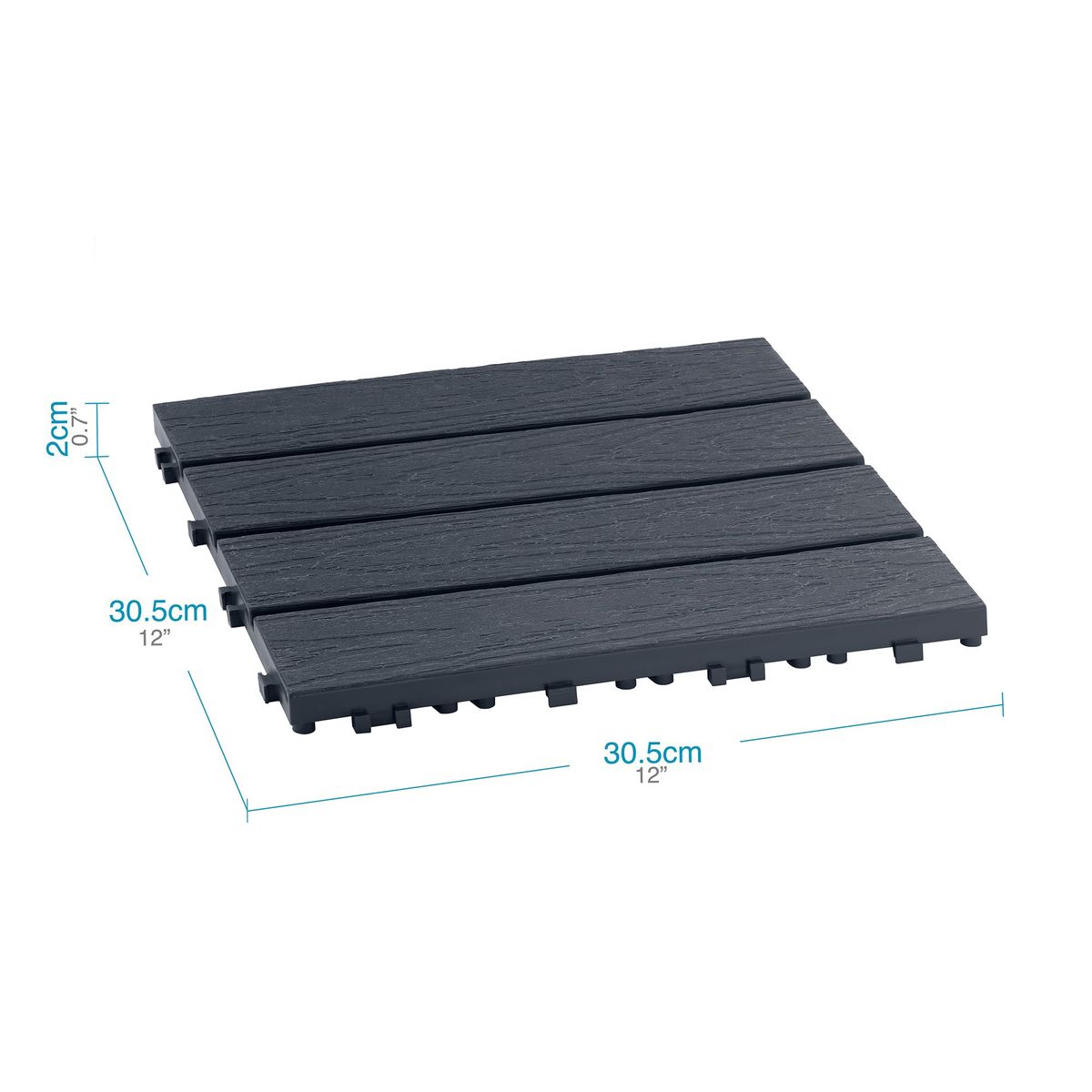 QRUBBER - Piso Jardín Armable Tipo Deck 9 Unidades Grafito MQ- QRubber