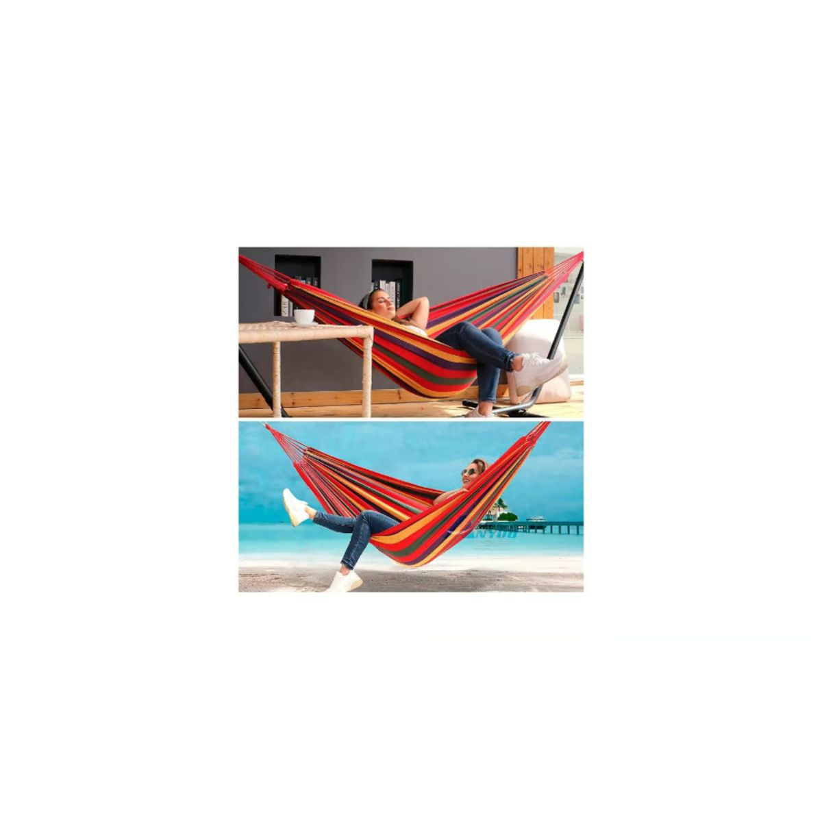 GENERICO - Hamaca 100% Algodón 1 Plaza Colgante (80x190cm) Roja