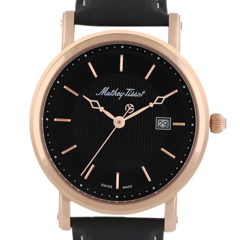 MATHEY TISSOT - Reloj Mathey-Tissot City Dorado Negro Cuero HB611251PN