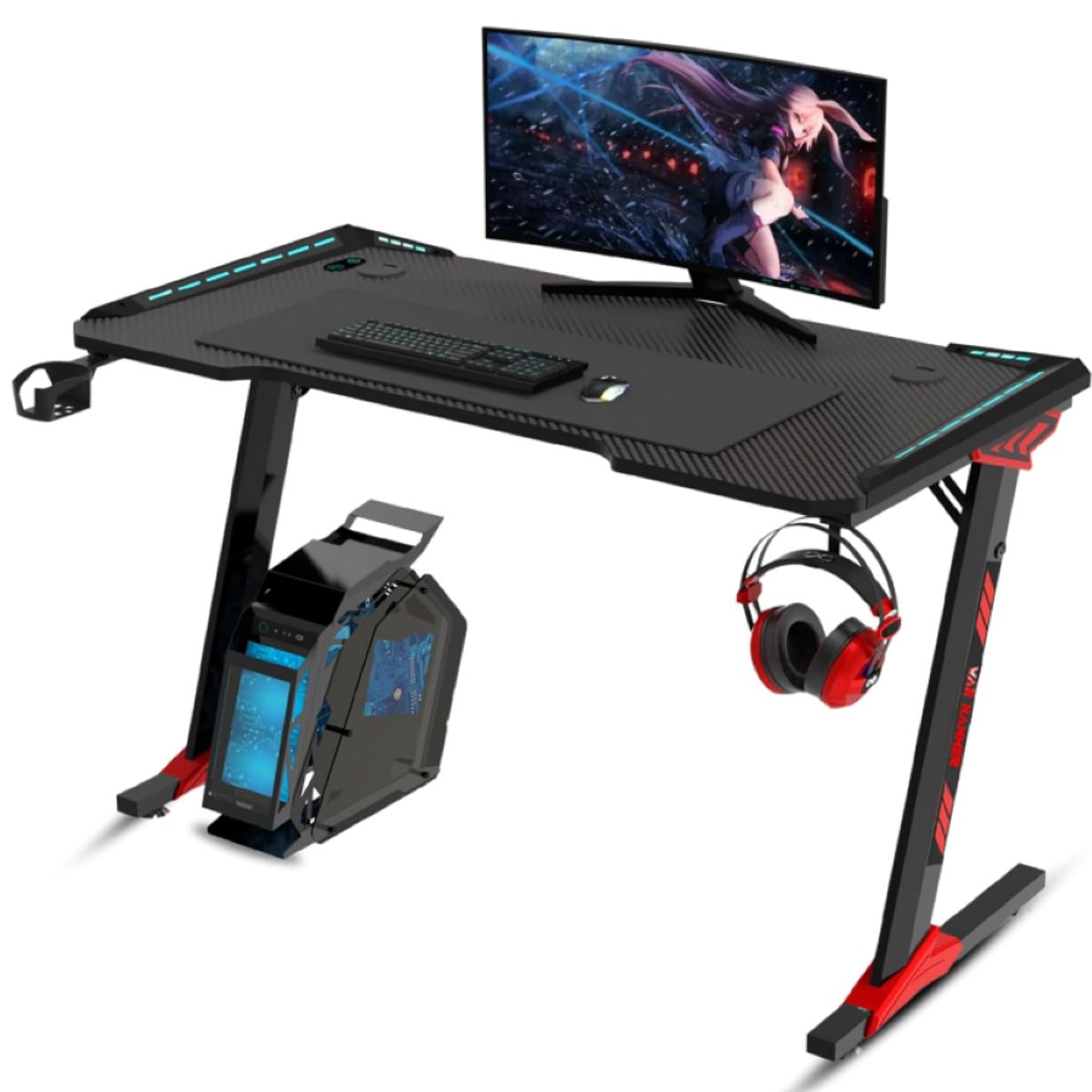 GTC - Escritorio Gamer - GTC GTA-002 - Con Iluminación Led - Apoya vasos