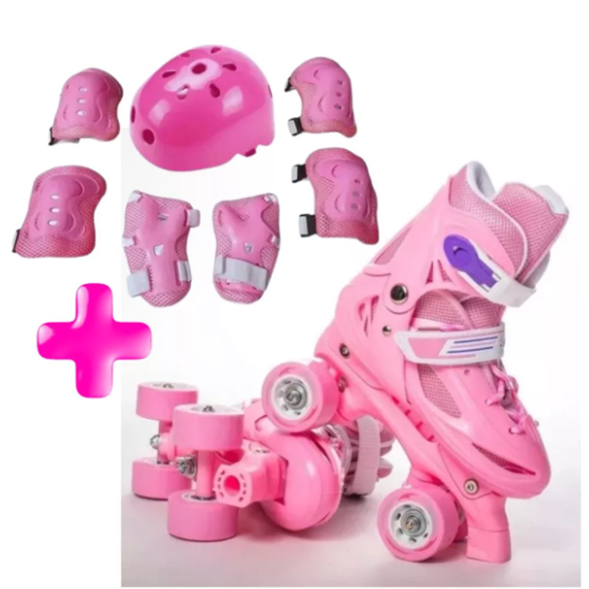 GENERICO - PATINES 4 Ruedas niña mas Kit De Protección Casco talla S 30 AL 33