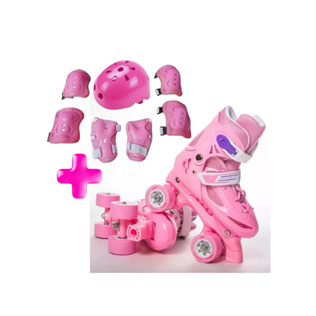 GENERICO - PATINES 4 Ruedas niña mas Kit De Protección Casco talla S 30 AL 33