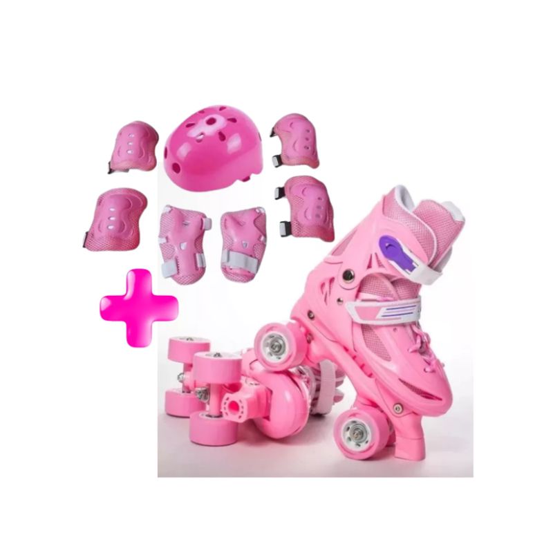 GENERICO - PATINES 4 Ruedas niña mas Kit De Protección Casco talla S 30 AL 33