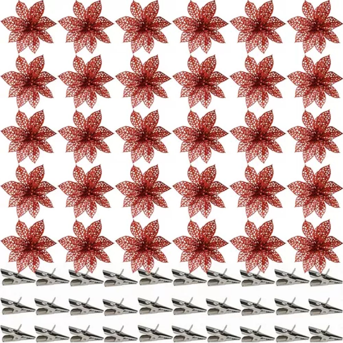 GENERICO - Flores Navideñas Artificiales Adornos Arbol Navidad 30 Pcs