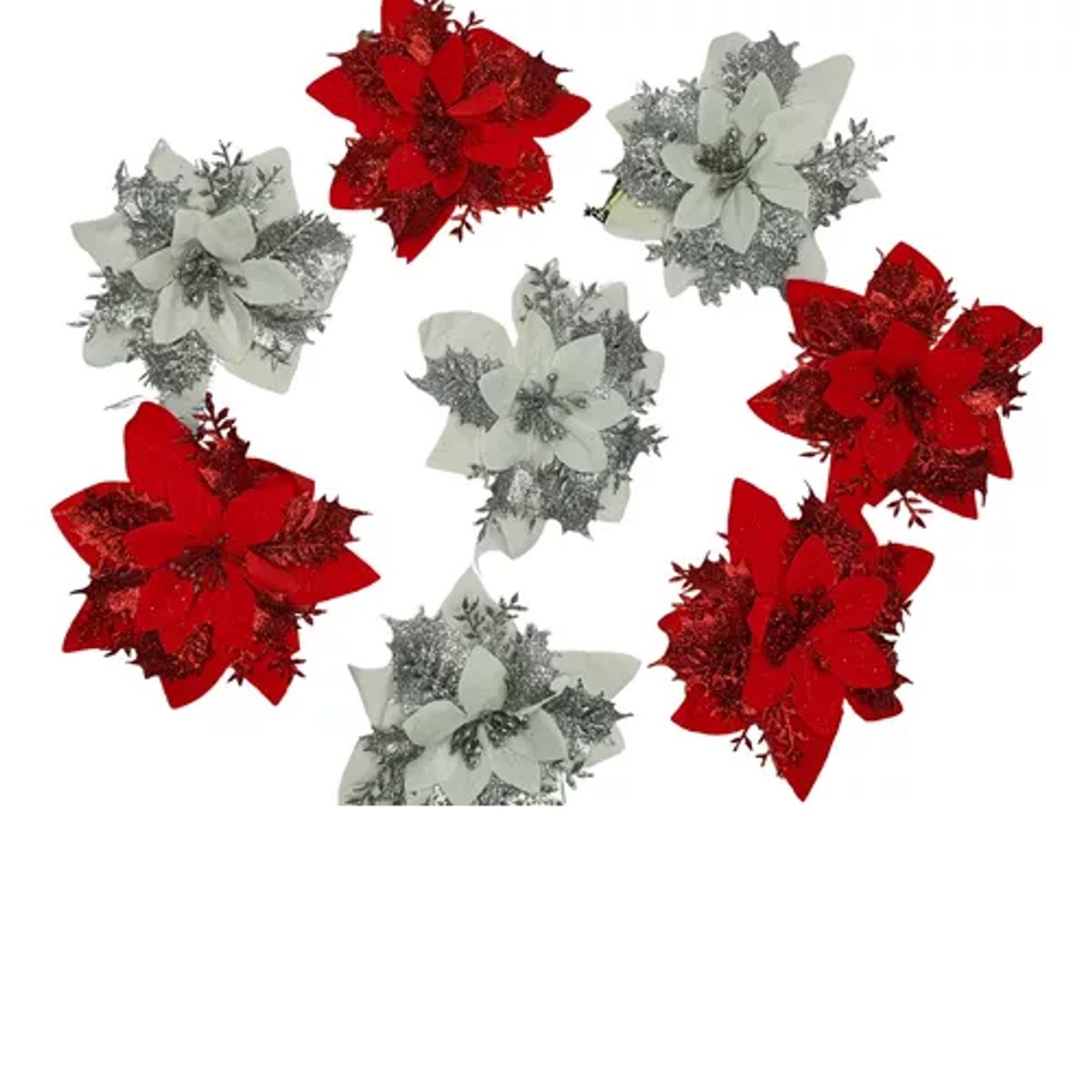 GENERICO - Pack 12 Flores Navideñas En Tonos Surtidos Para Decoracion