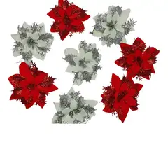GENERICO - Pack 12 Flores Navideñas En Tonos Surtidos Para Decoracion