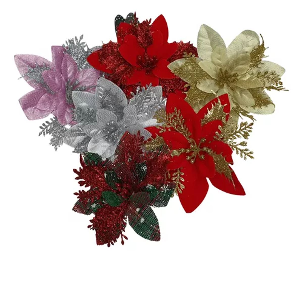 GENERICO - Pack 12 Flores Navideñas 6 Colores Surtidos Arbol De Navidad