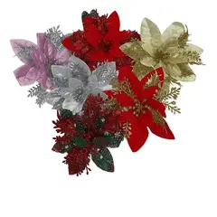 GENERICO - Pack 12 Flores Navideñas 6 Colores Surtidos Arbol De Navidad