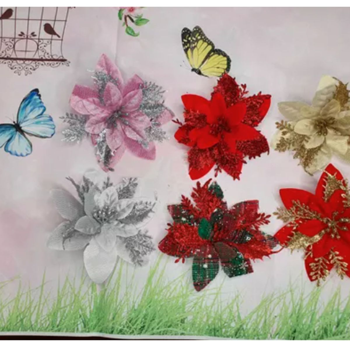 GENERICO - Pack 12 Flores Navideñas 6 Colores Surtidos Arbol De Navidad